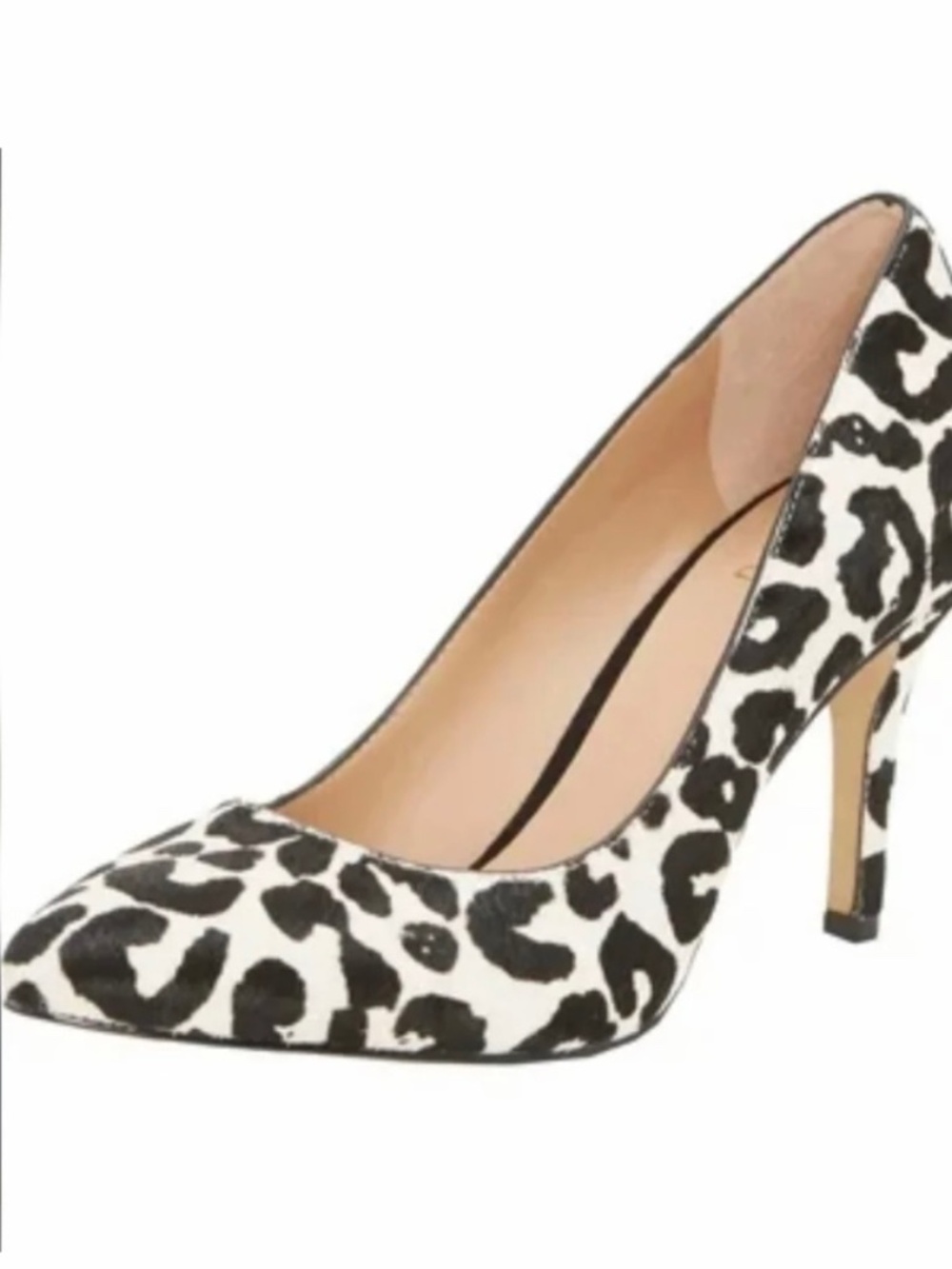 INC Snow Leopard Print Real Calf Hair Pumps Black White Animal Print Snow Heels